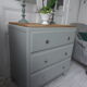 Compass feet vintage gray green, 3 drawers, wooden tray.