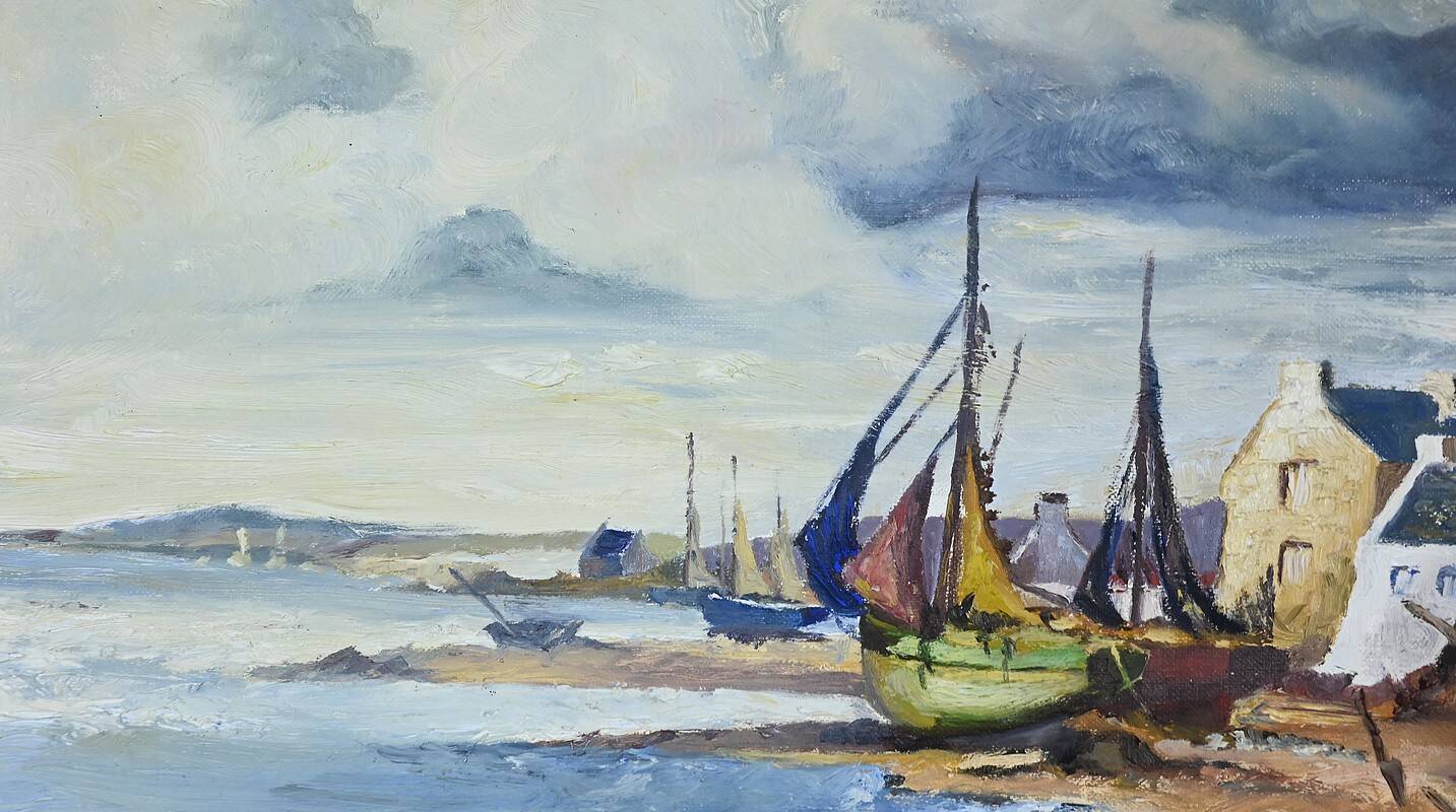 Marine painting “Littoral Breton” signed Marijane le Goaster – 1985