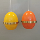 EXTREMELY rare LYFA Space Age lamps in thin lacquered metal with brass colored "ring" around.