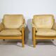 Mid-Century Camel Leather Armchairs with Ottomans, Set of 2, 1970s