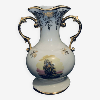 Vase Amphore Porcelaine de Limoges 16,5cm Impéria 1960 Saint Jean de Monts ancien vintage décor Bate