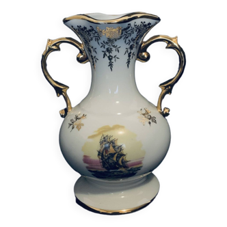 Amphora Vase Limoges Porcelain 16.5cm Imperia 1960 Saint Jean de Monts old vintage Bate decor