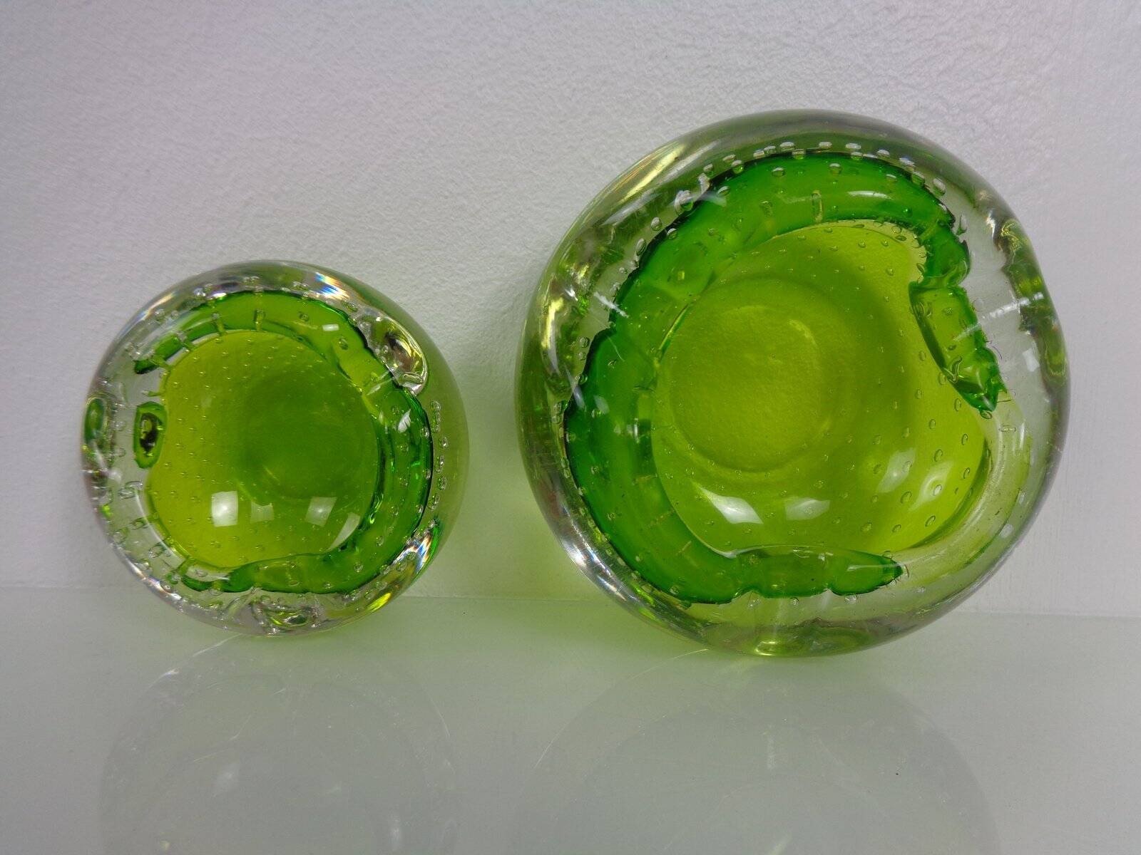 Green Sommerso Murano Glass Ashtrays, Italy, 1960s, Set of 2