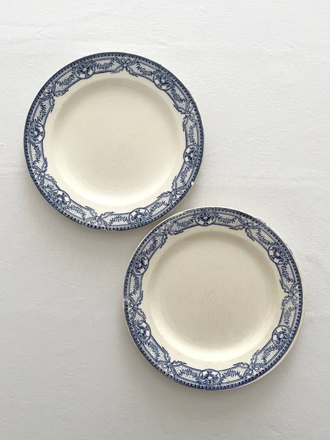 2 antique flat plates made of ironstone "Directoire" Salins