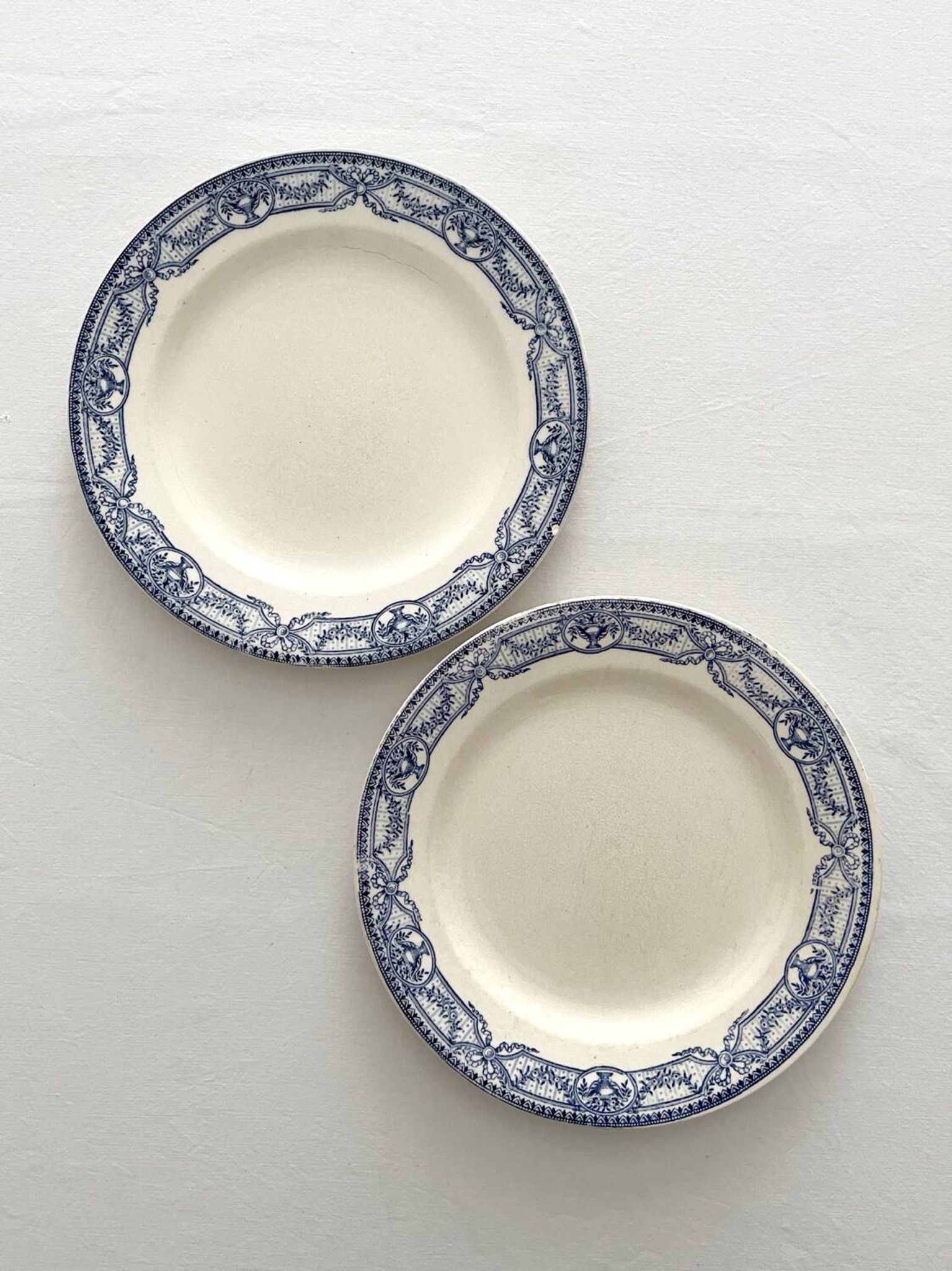 2 antique flat plates made of ironstone "Directoire" Salins