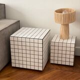 Side table cube gigi tile mosaic white joint black sofa end
