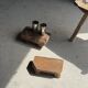Small stool, footrest in organic blond teak monoxyle wabi-sabi L31