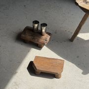 Small stool, footrest in organic blond teak monoxyle wabi-sabi L31