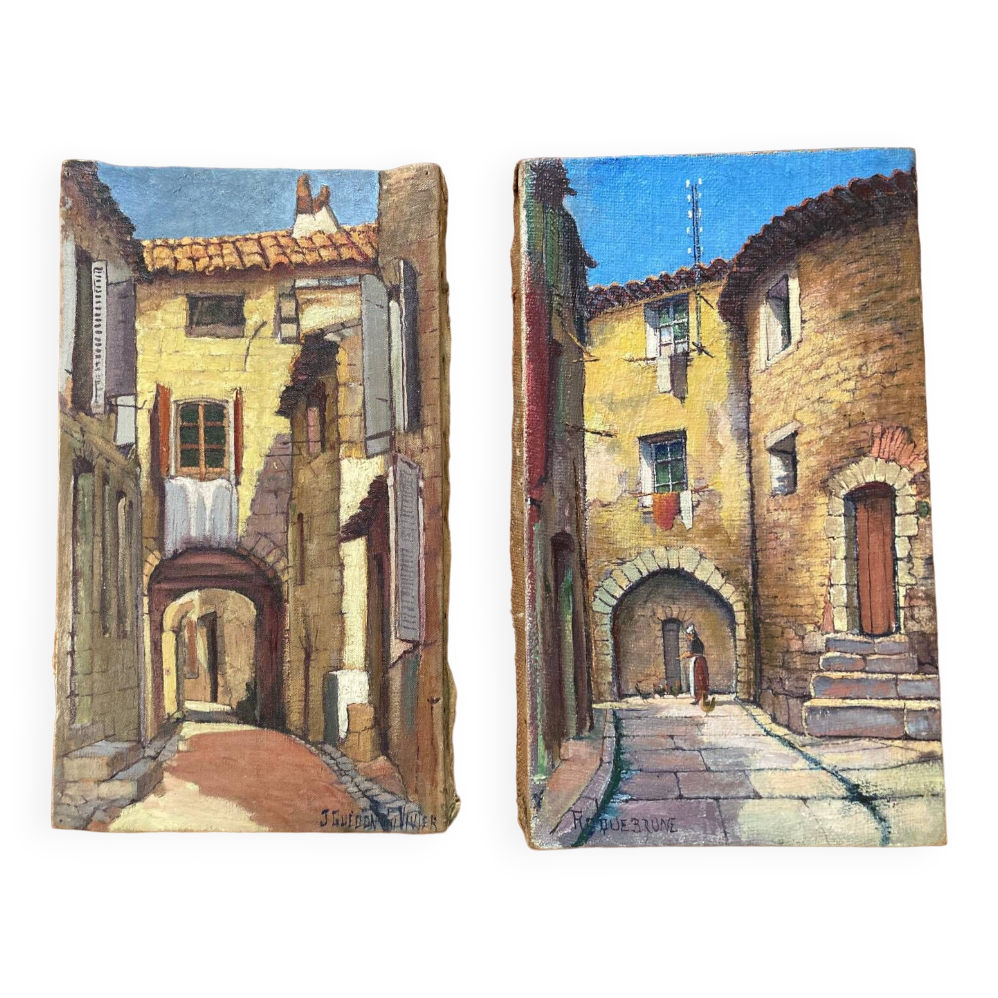 Pair of paintings Alleys of Roquebrune Var