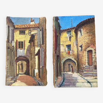 Paire de tableaux Ruelles de Roquebrune Var