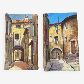 Pair of paintings Alleys of Roquebrune Var