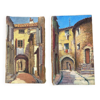 Pair of paintings Alleys of Roquebrune Var