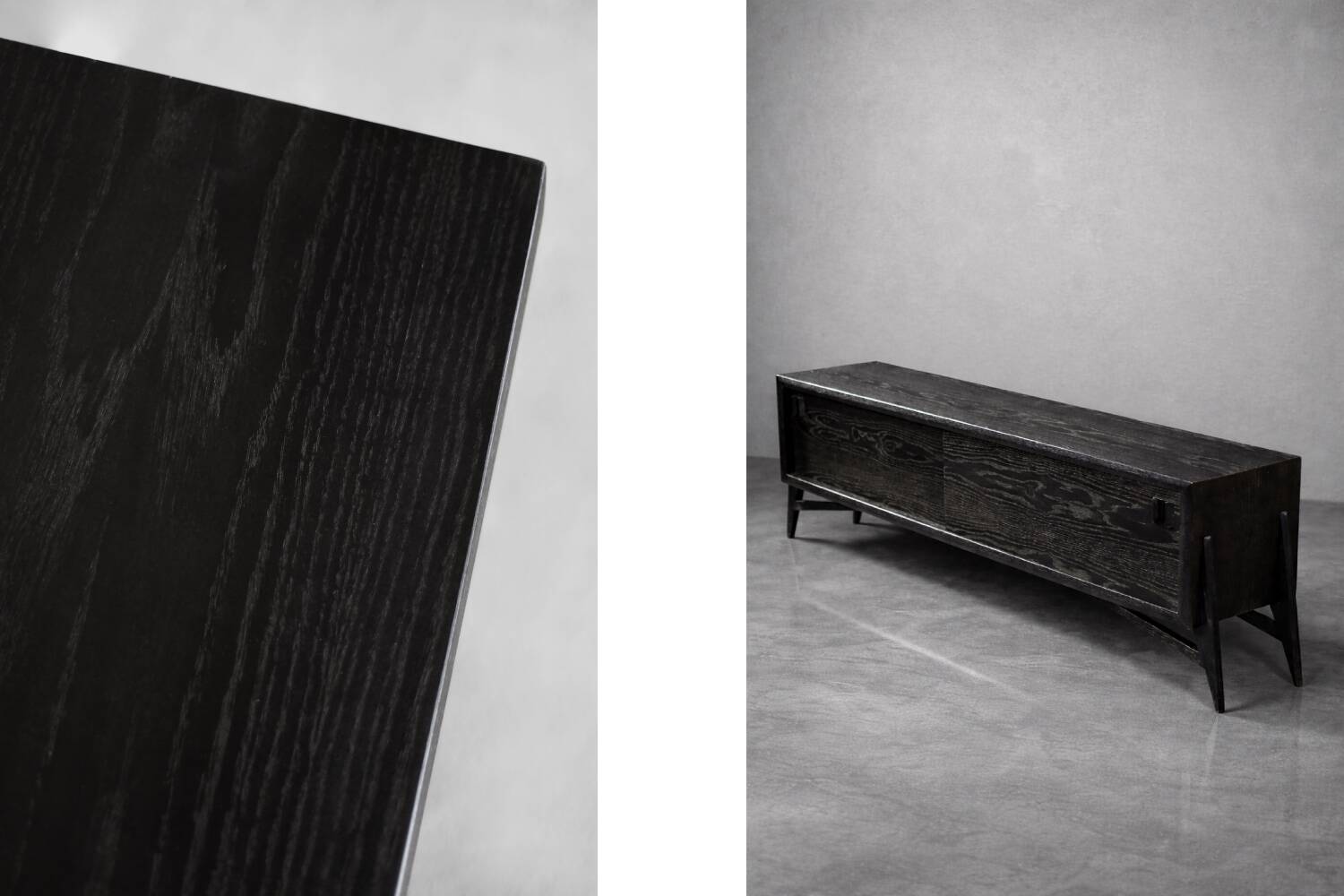 Vintage Mid-Century Scandinavian Modern Dark Oak Sideboard & Wooden Handles