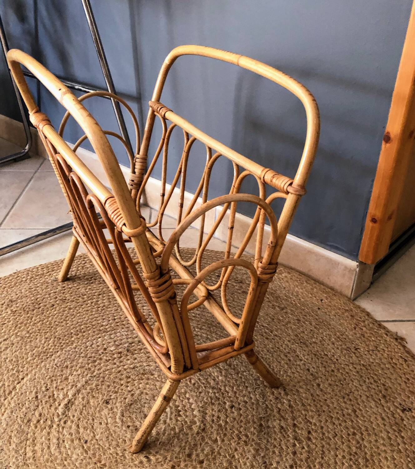 Vintage rattan magazine rack