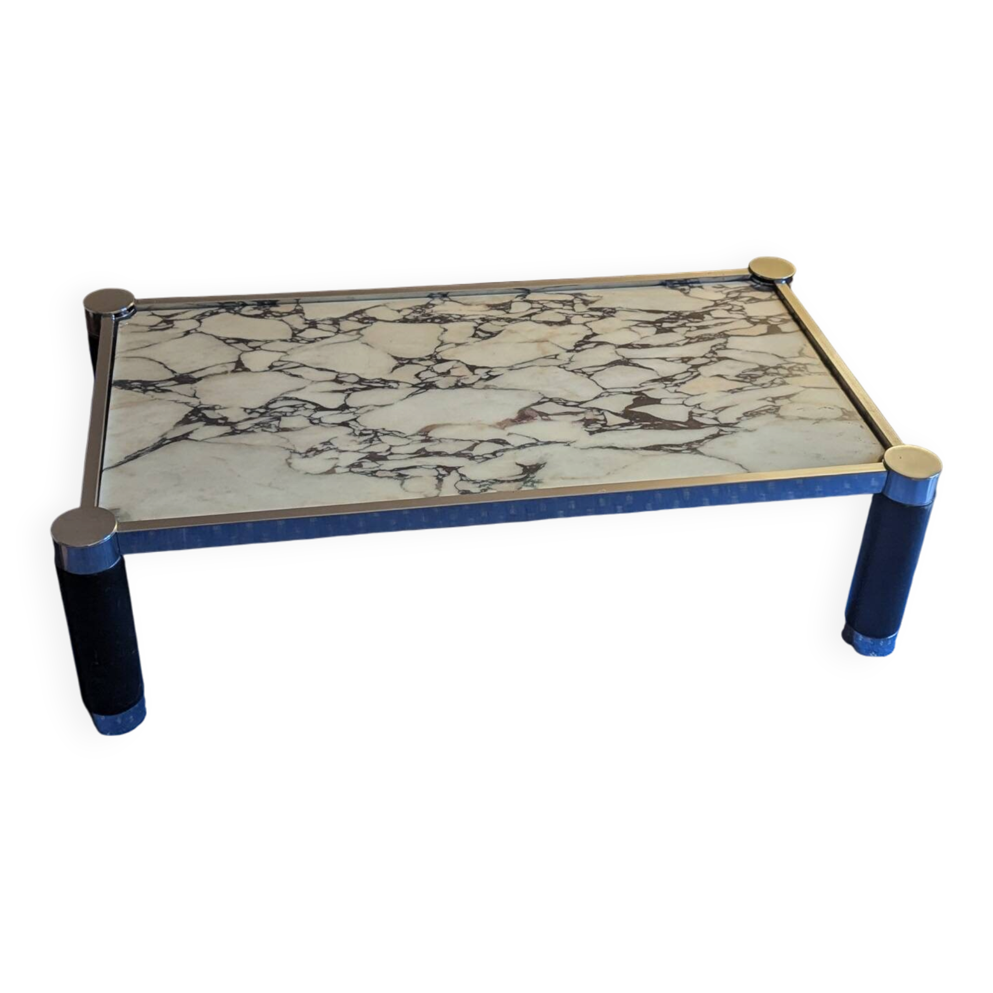 Vintage coffee table in veined white Carrara marble and chrome metal – Anné