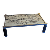 Vintage coffee table in veined white Carrara marble and chrome metal – Anné