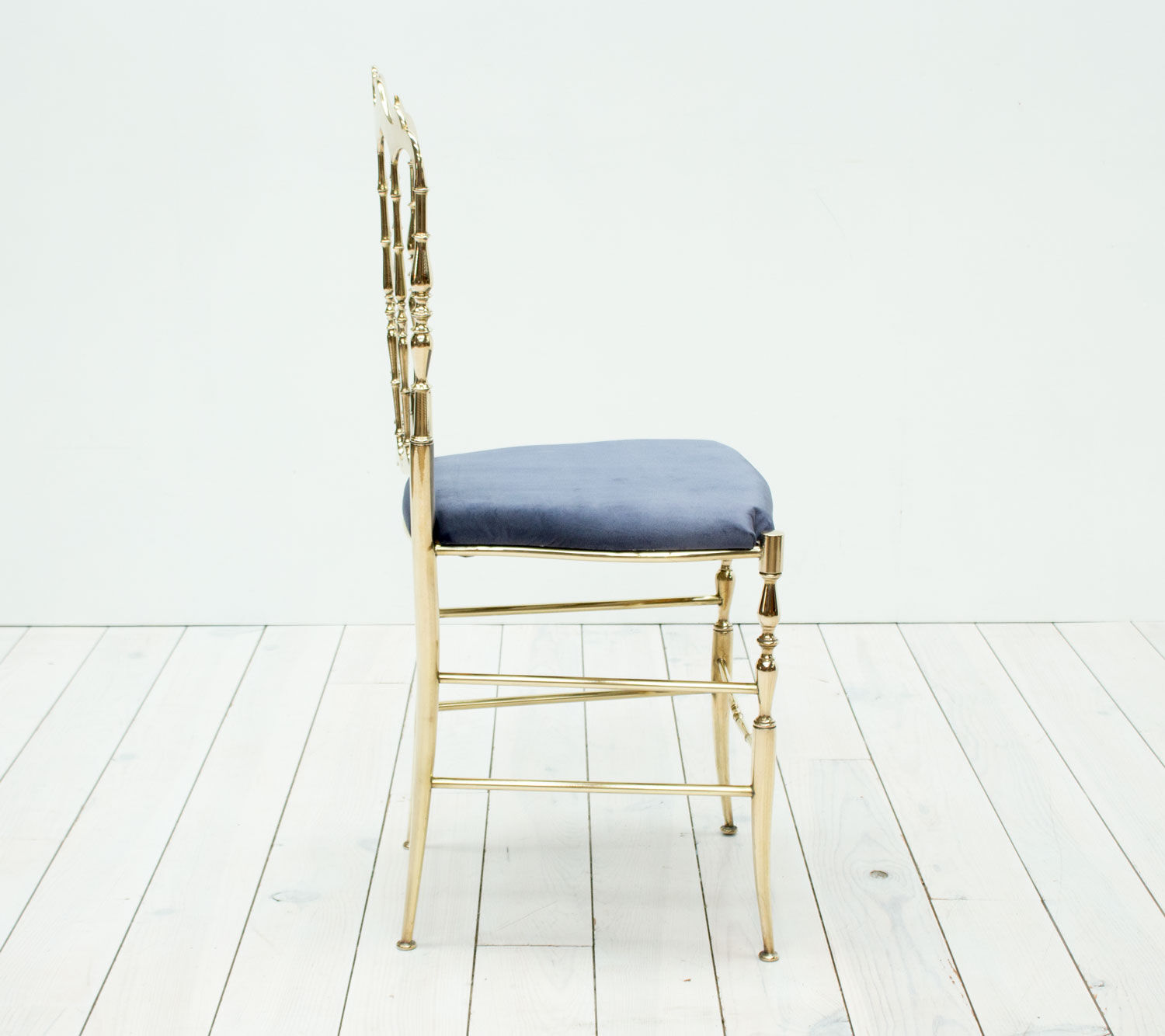 Italian Chiavari brass & blue velvet chair, 1950s