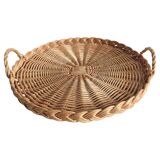 Rustic French Provence Large Round Handled Wicker Tray, France