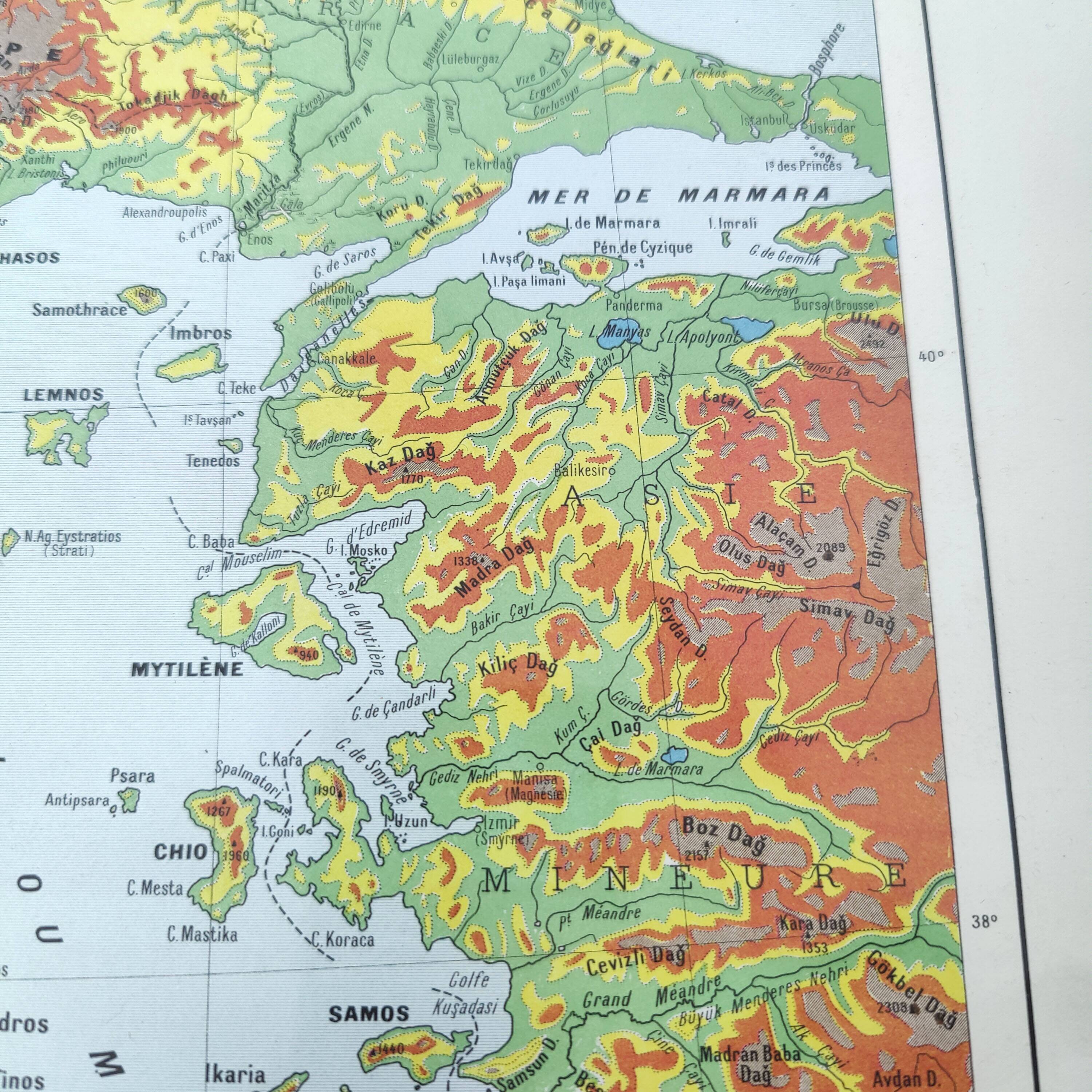 Old map Balkan regions Greece Crete 43x43cm from 1950