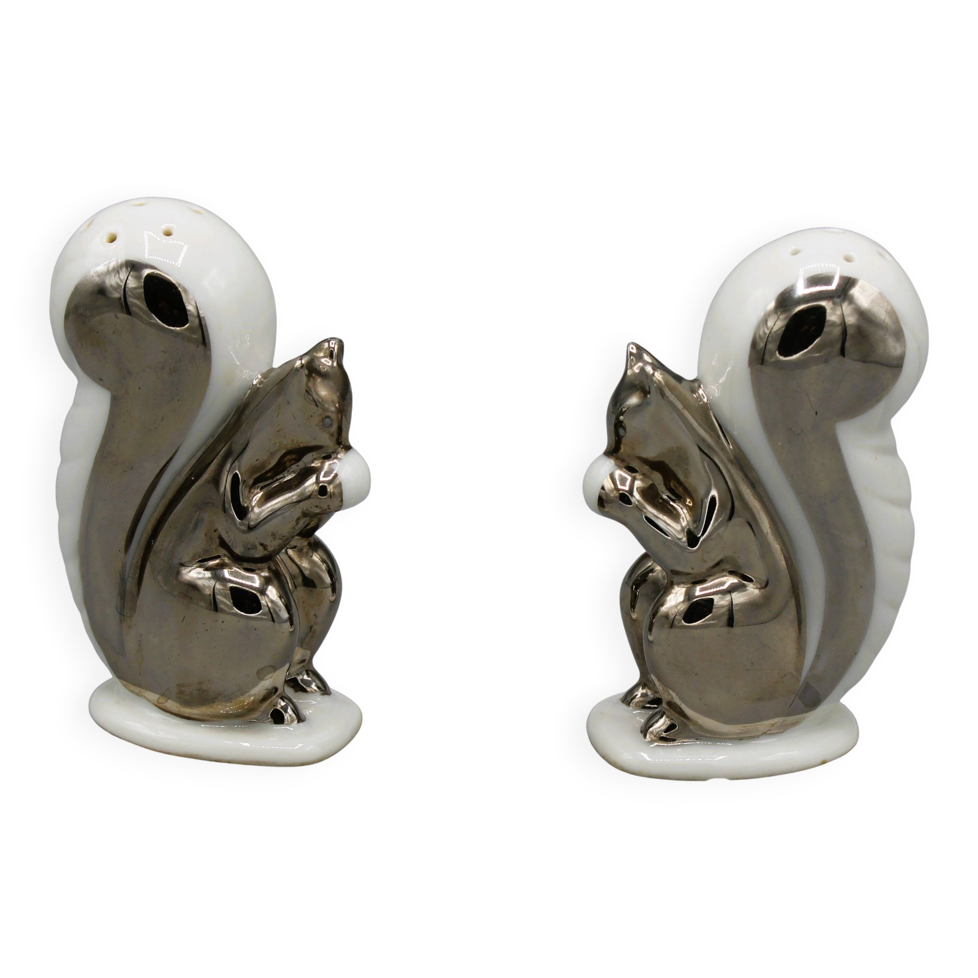 Ancienne paire de saliere sel poivre ecureil art deco porcelaine limoges 19