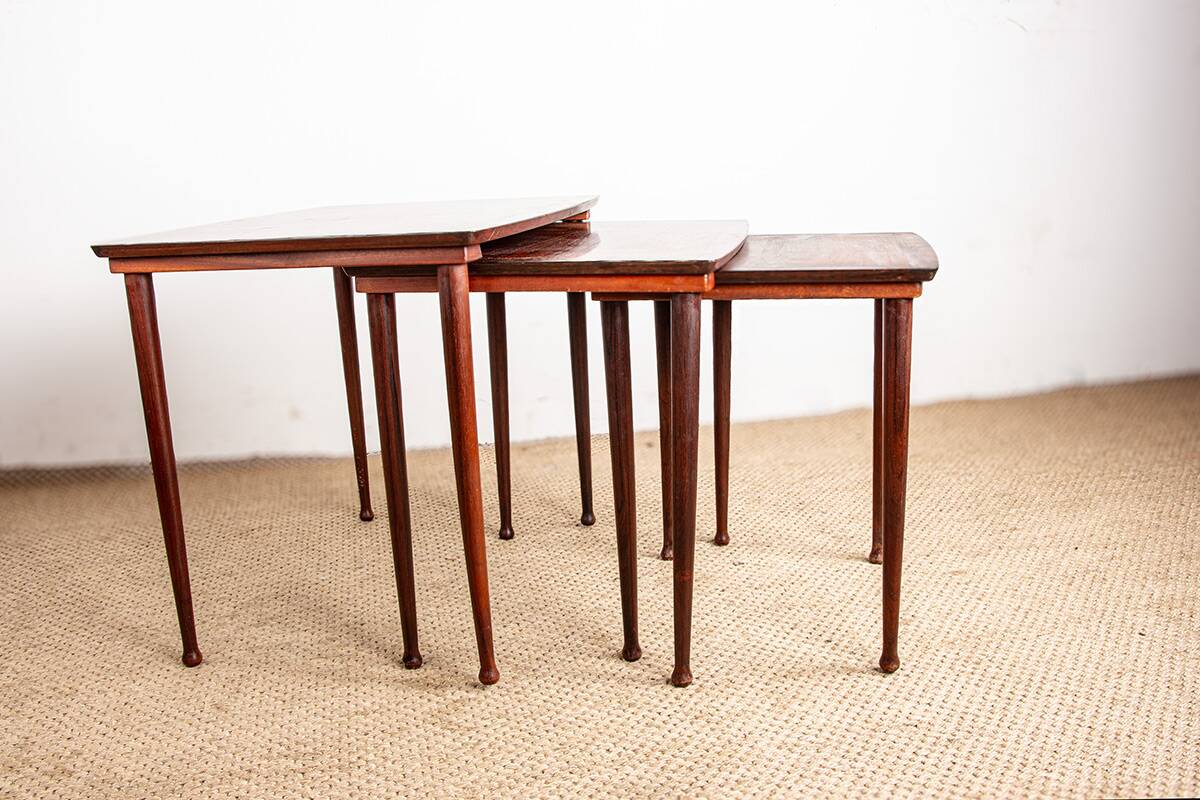 Three Danish nesting tables in rosewood by Mobelintersia 1960.