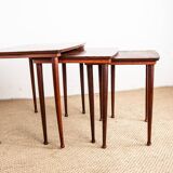 Three Danish nesting tables in rosewood by Mobelintersia 1960.