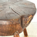 Large brutalist solid wood round tripod side table