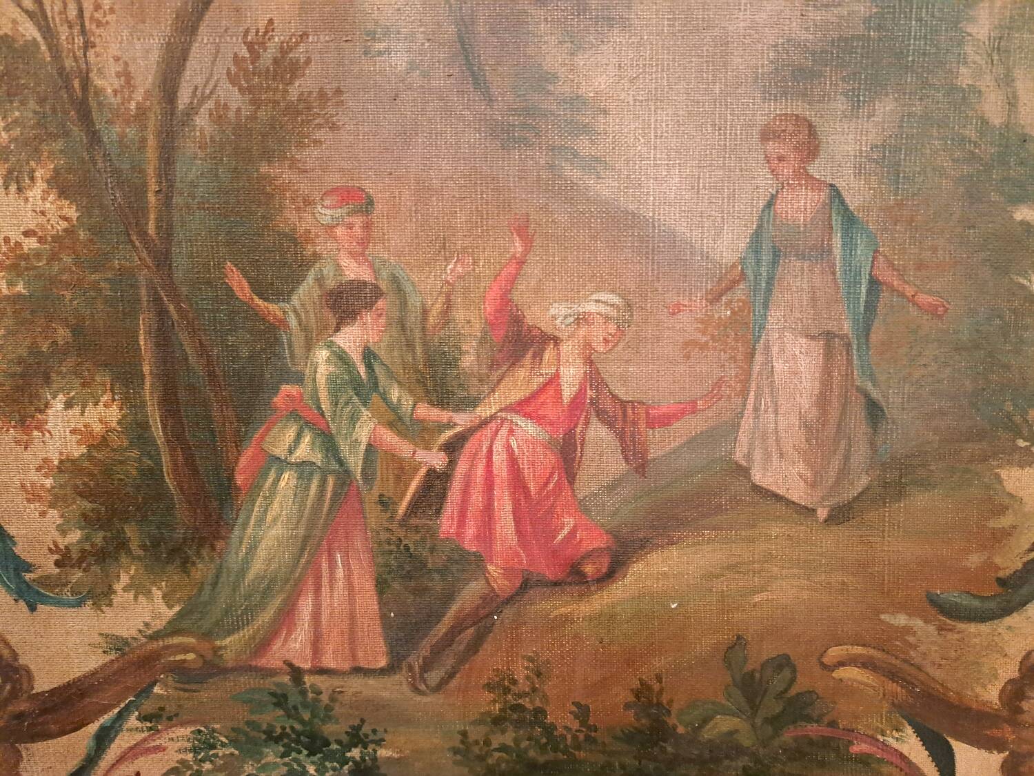 Louis XVI period screen, oil on canvas