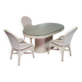 Table en roseau fendu / 3 × chaises / ensemble de salle à manger