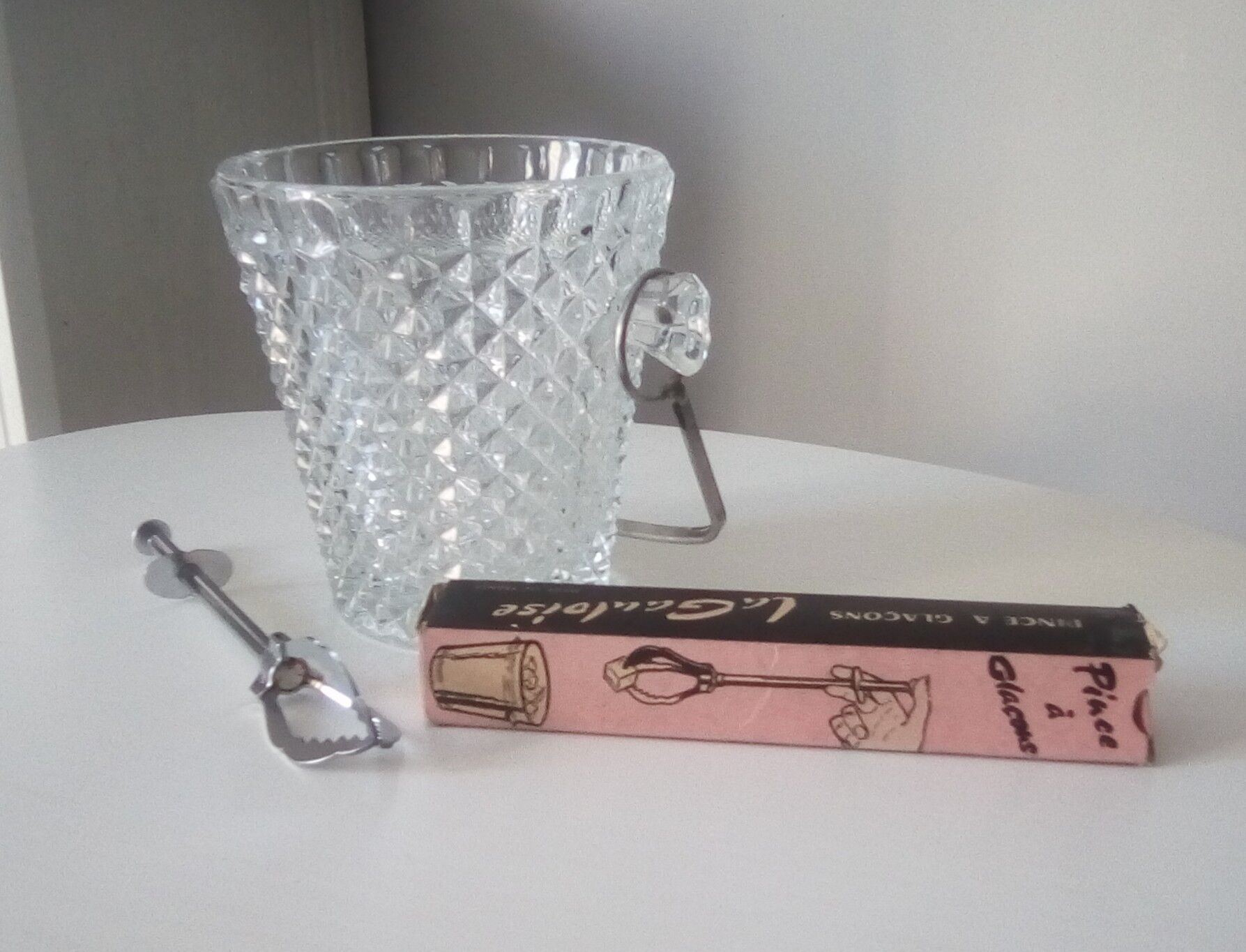 Cast glass ice bucket and 1950s Gallic claw