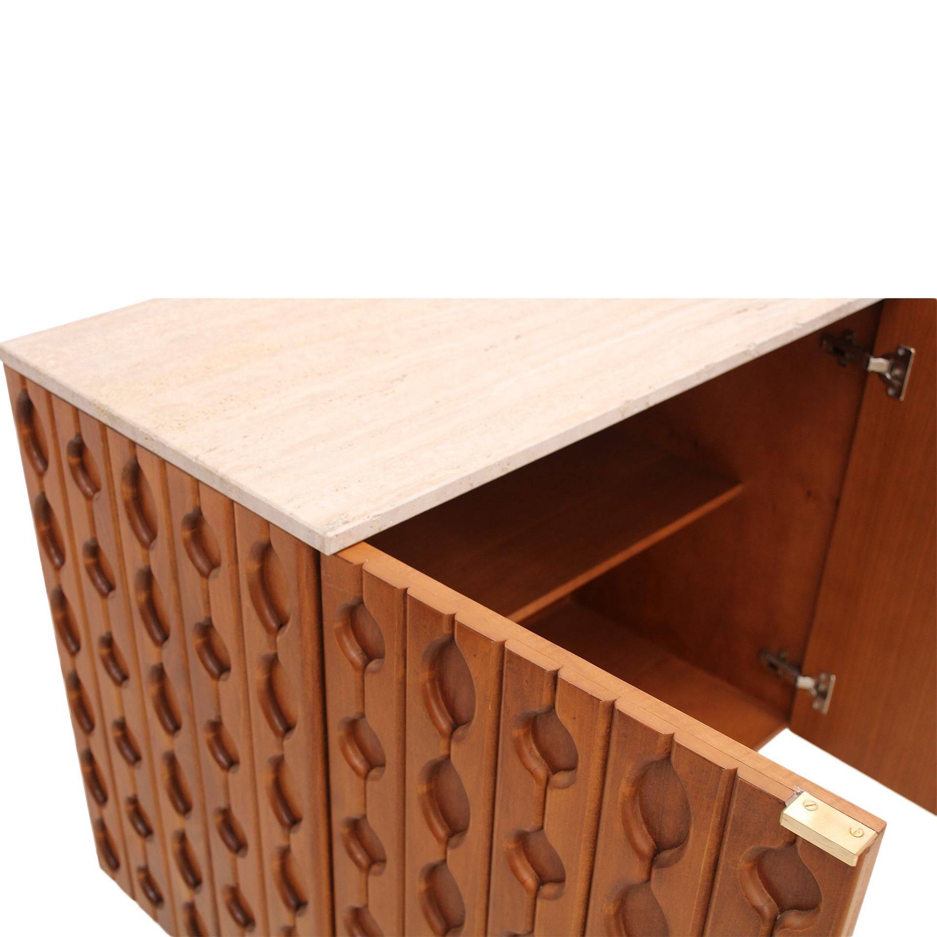 Contemporary Pair of Italian Sideboards Made of Solid Wood and Travertine