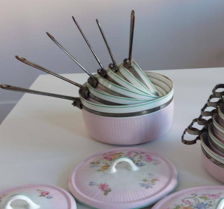 Lot of old porcelain casseroles flowers wall decoration