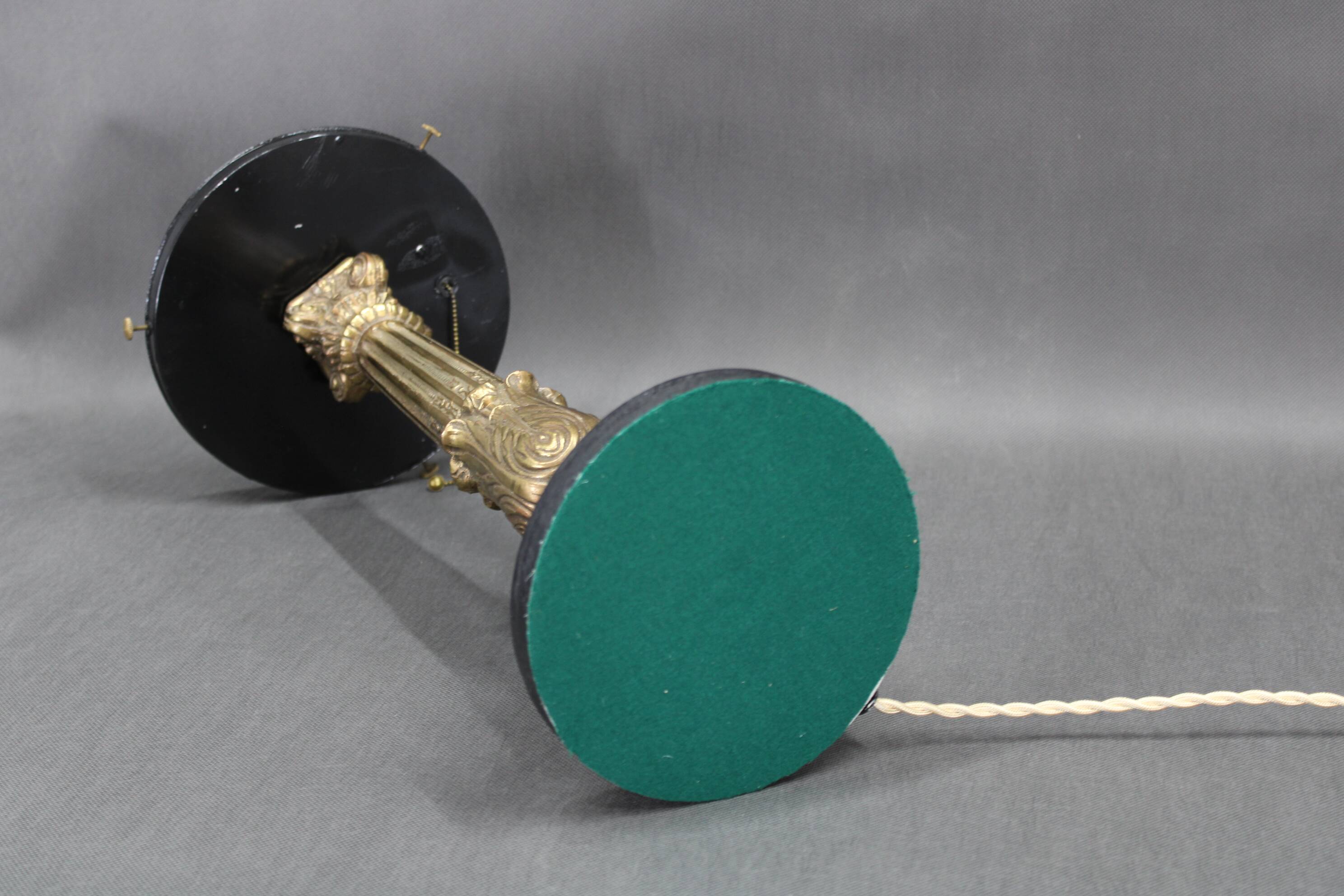 1940s Restored Brass Table Lamp with Wooden Base and Glass Shade