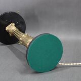 1940s Restored Brass Table Lamp with Wooden Base and Glass Shade