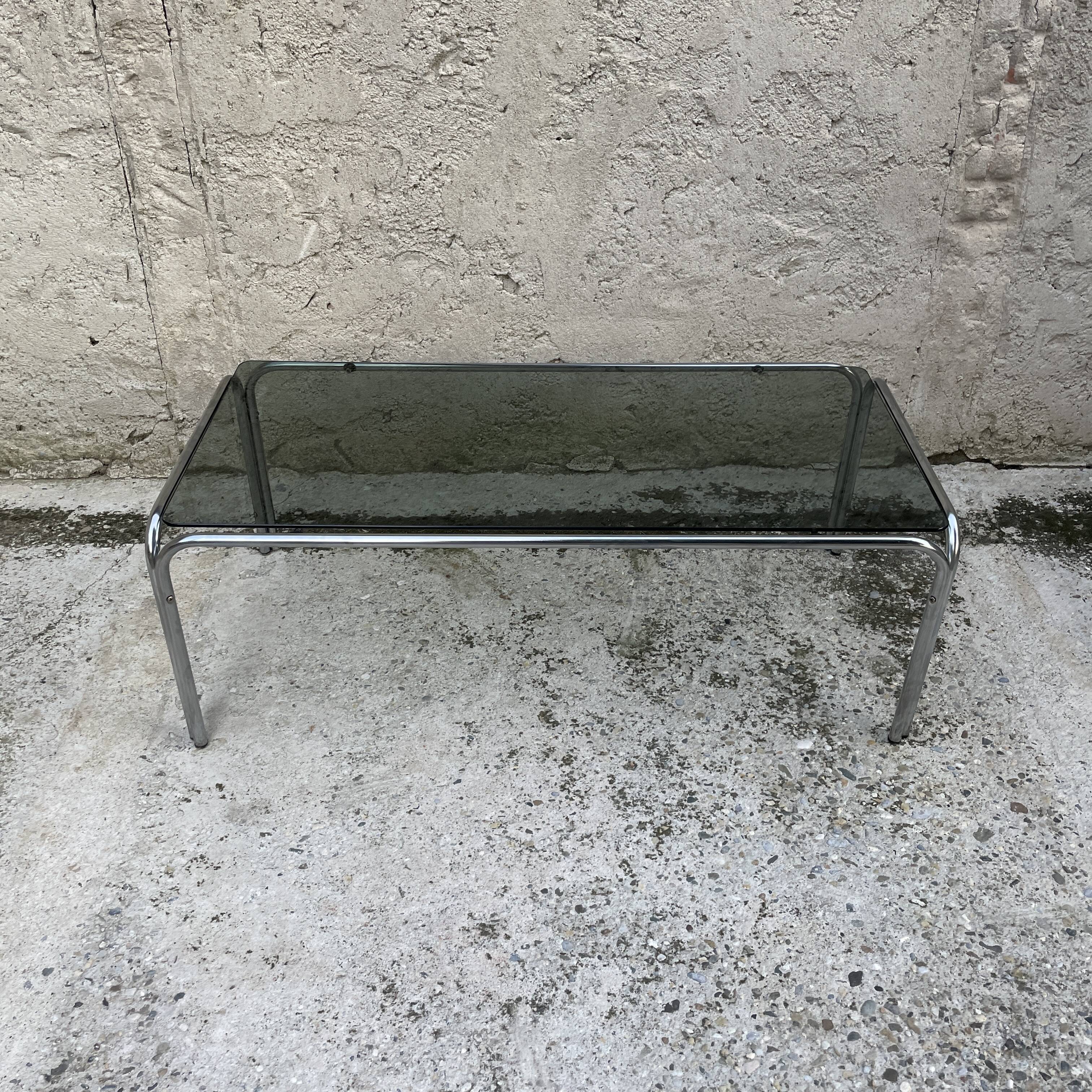 Coffee table smoked glass and chrome