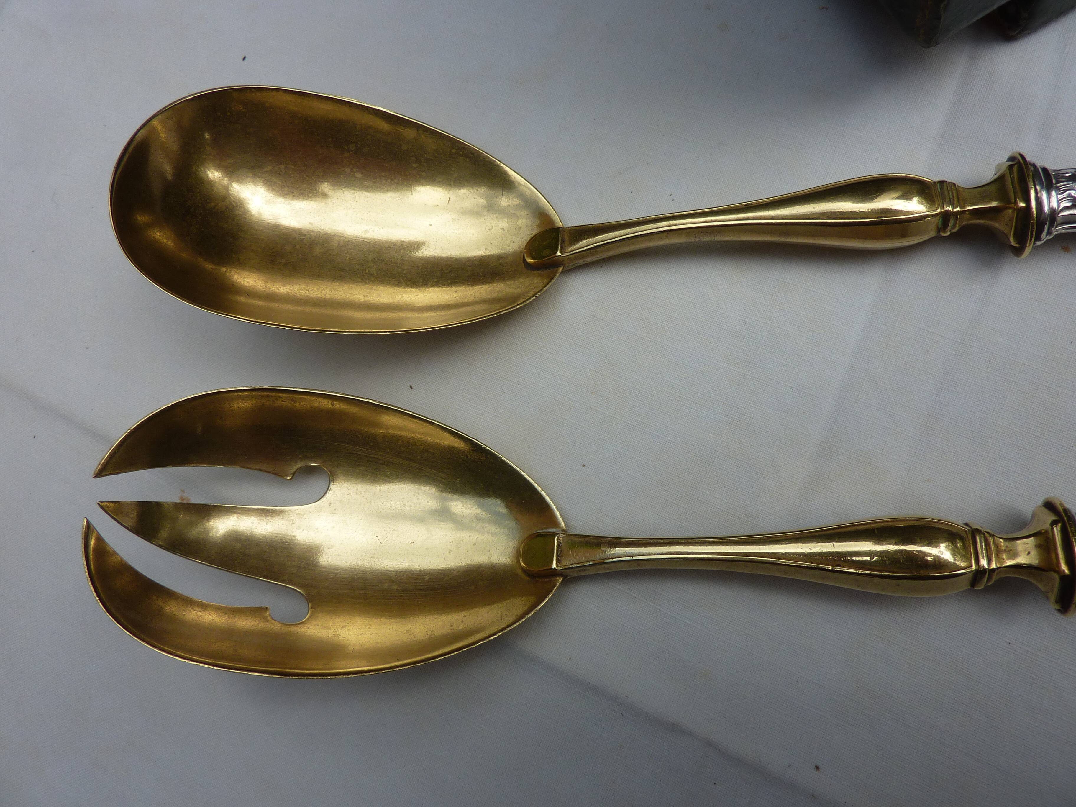 Filled silver salad serving cutlery, minerva hallmark