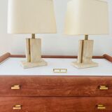 Paire de lampes en laiton et travertin Camille Breesch