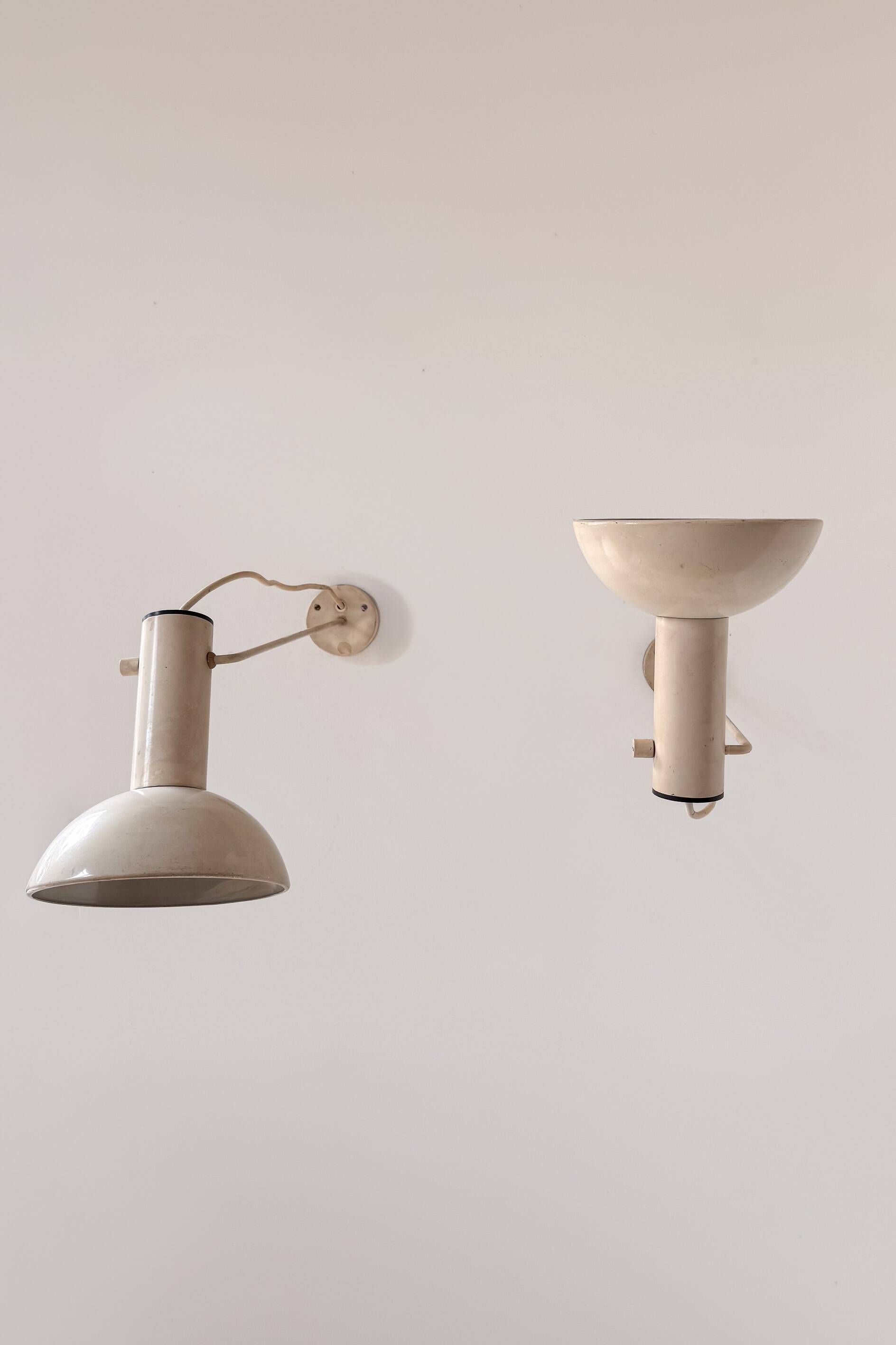 Pair of XL vintage wall lights in matte white metal, France 1970.