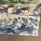 Watercolor of the village of Ménerbes in the Luberon