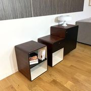 Vintage 1970s Space Age bedside tables in wood and black.