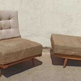 Pair of heaters 60s solid teak two-tone cushions
