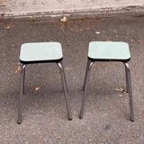 Pair of steel and formica stools, acqua green and steel