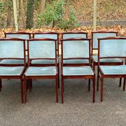 8 Scandinavian chairs in solid teak and blue velvet from the 1960s