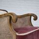 Fauteuil danois des années 1940, en laine tissée, velours, maille, bois de chêne sculpté.