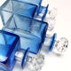 Set of 5 sapphire blue Bohemian crystal toilet bottles.