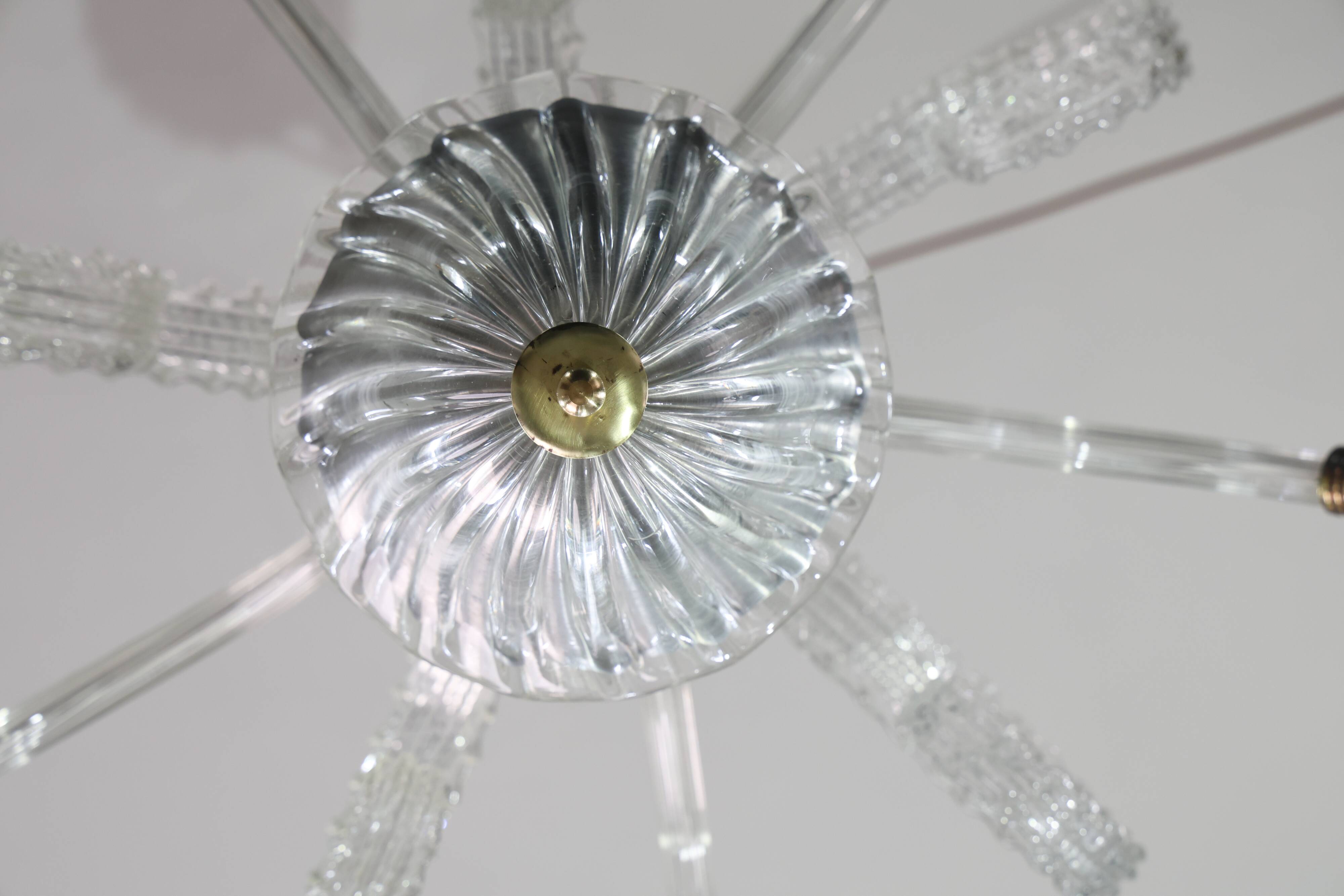 Amazing Art Decò Murano Glass Chandelier 5 Light, 1950