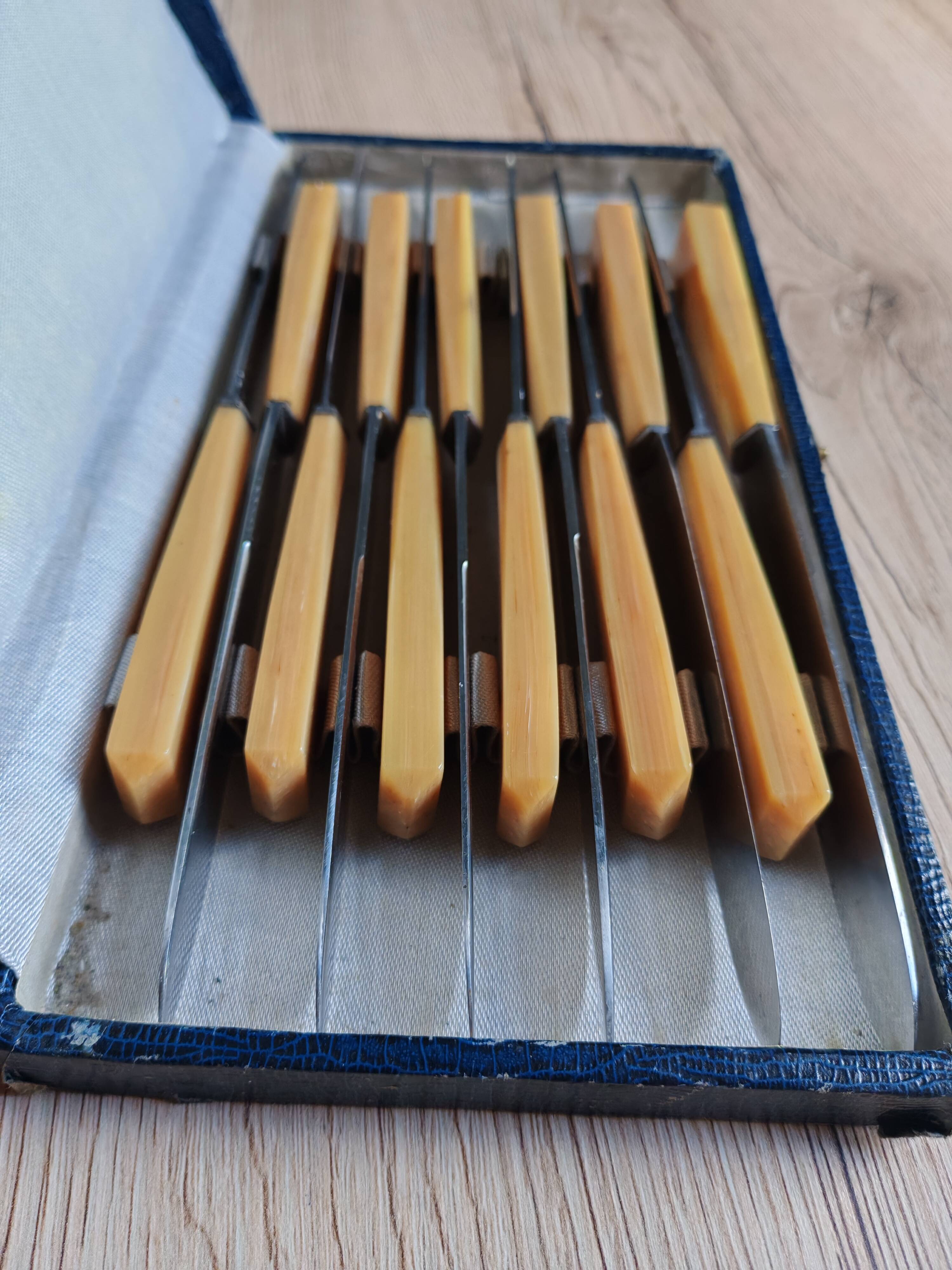 Coffret 12 couteaux de table vintage | Manches bakélite ivoire