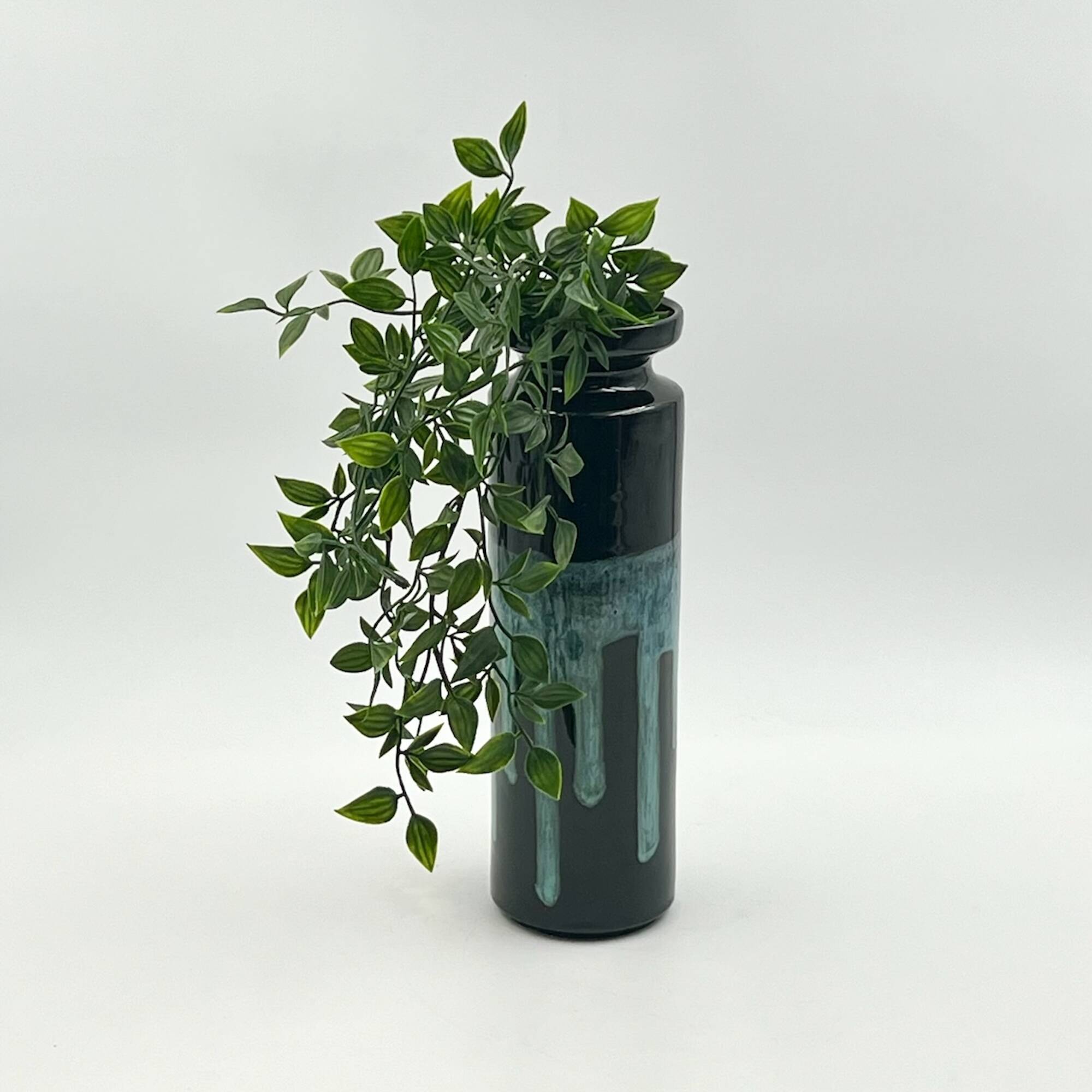 Vintage 60s Ceramic Italian Handmade Vase – Caruso Design Politi Recanati - Black Base with Turquois