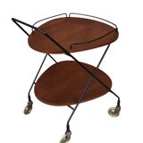 Vintage Scandinavian serving trolley in teak and metal, metal wheels, 1960s