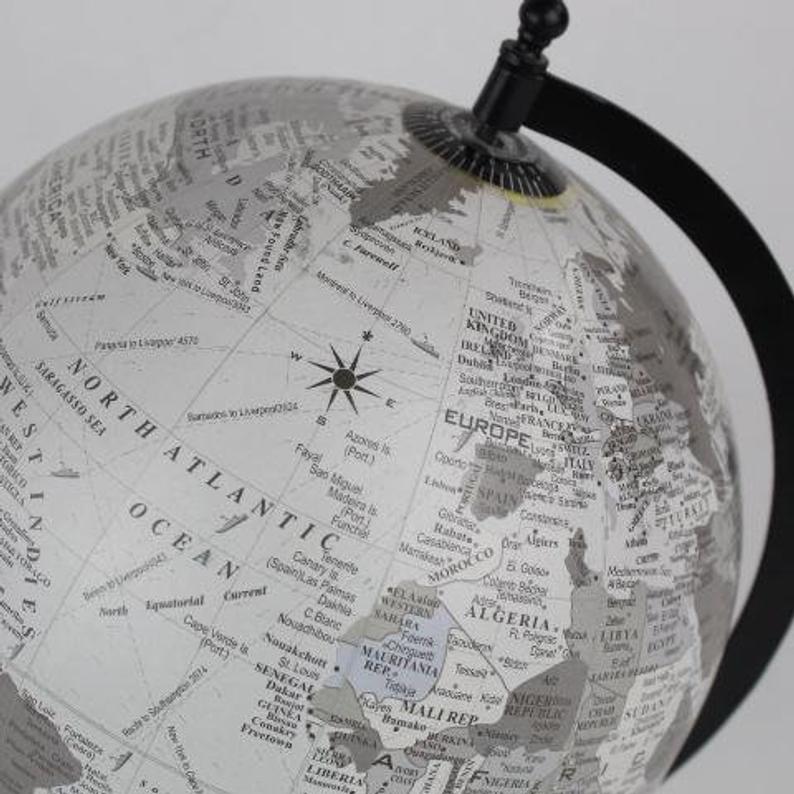 world map black globe grey black metal foot vintage 60